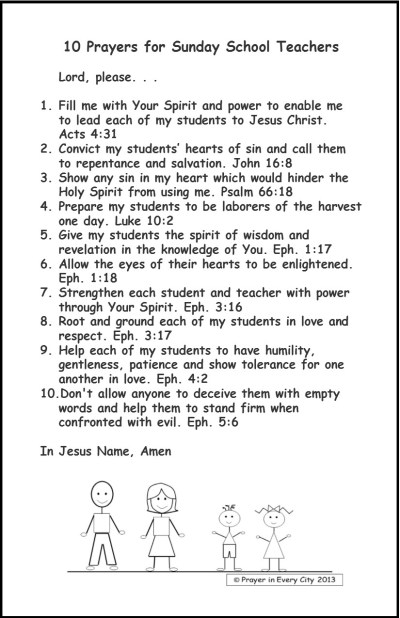 10 Prayers for Sunday School Teachers