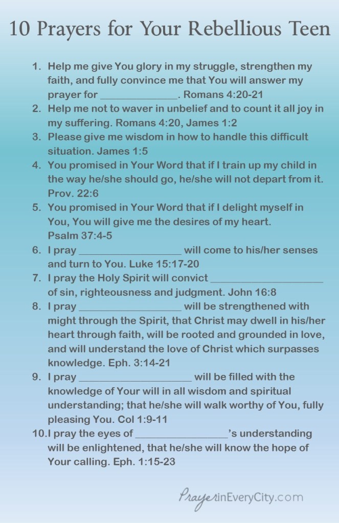 10 Prayers for Rebellious Teens